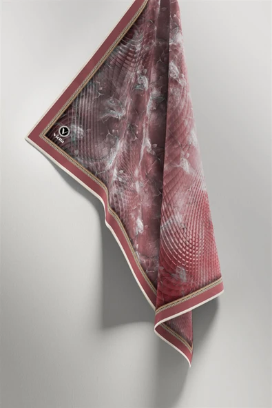 Twill Batik Desenli Pudra Renkli 90x90 Eşarp (İpek İçermez) Kenar Dikiş Şekli El Dikişli - Resim 4