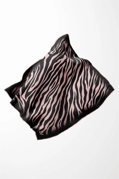 Twill Zebra Desenli Pudra Renkli 90x90 Eşarp (İpek İçermez) Dikim Şekli : El Dikişi - Resim 3