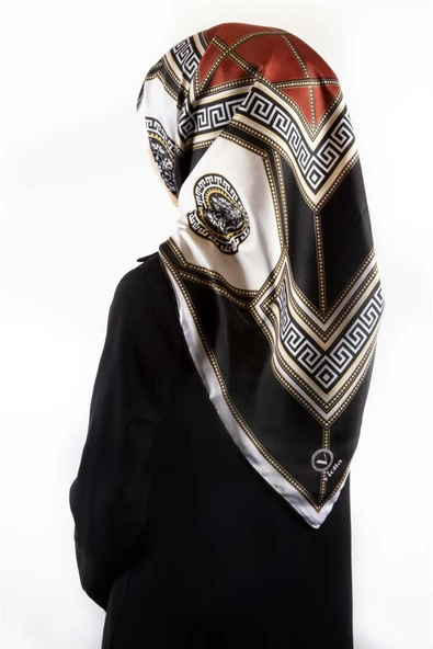 Twill Barok Desenli Taba Renkli 90x90 Eşarp (İpek İçermez) Kenar Dikiş Şekli El Dikişli ürün görseli 1