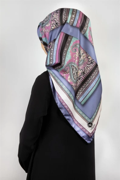Twill Şal Desenli İndigo Renkli 90x90 Eşarp (İpek İçermez) Kenar Dikiş Şekli El Dikişli ürün görseli