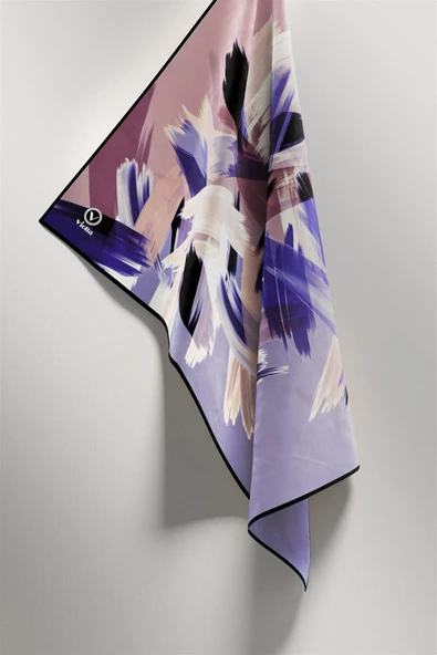 Twill Fırça Desenli Lila Renkli 90x90 Eşarp (İpek İçermez) Kenar Dikiş Şekli El Dikişli - Resim 3