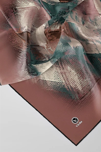 Twill Fırça Efektli Desenli Bakır Renkli 90x90 Eşarp (İpek İçermez) Kenar Dikiş Şekli El Dikişli - Resim 2