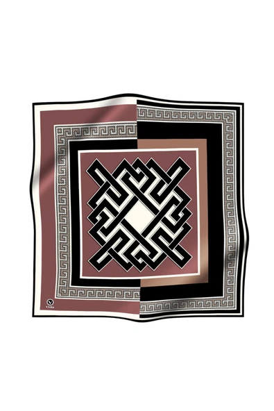 Twill Çizgili Sonsuzluk Düğümü Desenli Gül Kurusu Renkli 90x90 Eşarp (İpek İçermez) - Resim 2