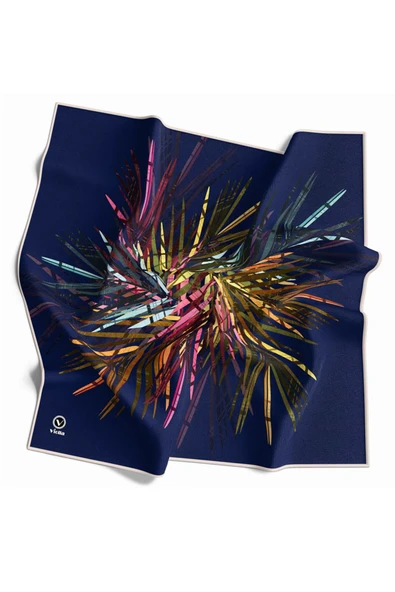 Twill Havai Fişek Desenli Lacivert Renkli 90x90 Eşarp (İpek İçermez) Kenar Dikiş Şekli El Dikişli ürün görseli
