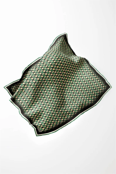 Twill Çıtır Desenli Petrol Yeşili Renkli 90x90 Eşarp (İpek İçermez) Kenar Dikiş Şekli El Dikişli - Resim 3