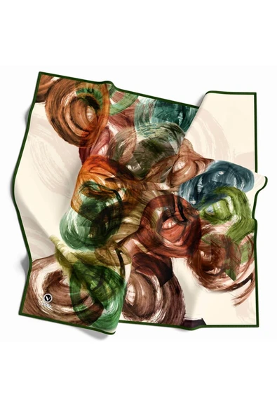 Twill Fırça Efektli Desenli Zümrüt Yeşili Renkli 90x90 Eşarp (İpek İçermez) Kenar Dikiş Şekli El Dikişli - Resim 2