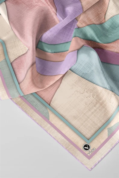 Twill Geometrik Desenli Lila Renkli 90x90 Eşarp (İpek İçermez) Kenar Dikiş Şekli El Dikişli - Resim 2