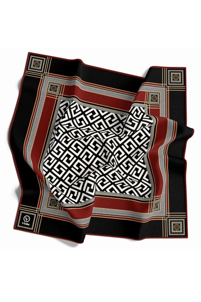 Twill Antik Desenli Bordo Renkli 90x90 Eşarp (İpek İçermez) Kenar Dikiş Şekli El Dikişli ürün görseli