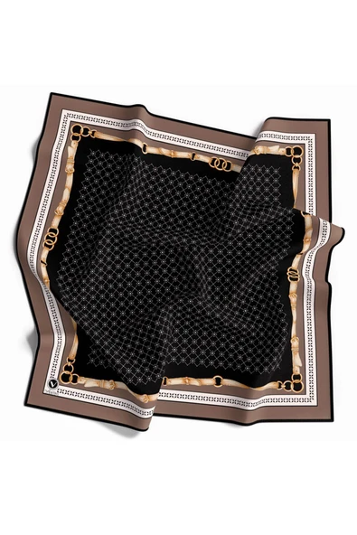 Twill Kemerli ve Çıtır Motifli Desenli Vizon Renkli 90x90 Eşarp (İpek İçermez) Dikim Şekli : El Dikişi ürün görseli