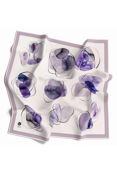 Twill Sulu Boya Geometrik Desenli Lila Renkli 90x90 Eşarp (İpek İçermez) Kenar Dikiş Şekli El Dikişli ürün görseli