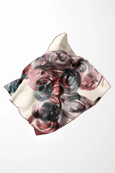 Twill Fırça Efektli Desenli Pudra Renkli 90x90 Eşarp (İpek İçermez) Kenar Dikiş Şekli El Dikişli - Resim 4