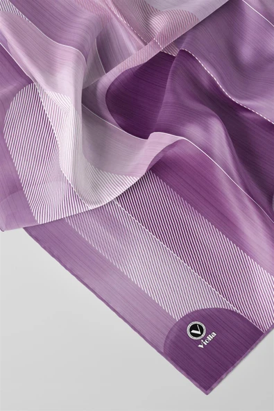 Twill Geometrik Desenli Mor Renkli 90x90 Eşarp (İpek İçermez) Kenar Dikiş Şekli El Dikişli - Resim 2