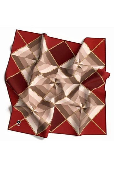 Twill Geometrik Desenli Bordo Renkli 90x90 Eşarp (İpek İçermez) Kenar Dikiş Şekli El Dikişli ürün görseli 1