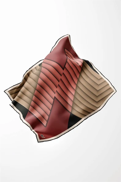 Rayon Zikzak Çizgi Desenli Gül Kurusu Renkli 90x90 Eşarp (İpek İçermez) Dikim Şekli : El Dikişi - Resim 4