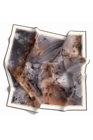 Kristal Batik Çiçek Desenli Gri Renkli 90x90 Eşarp (İpek İçermez) Kenar Dikiş Şekli El Dikişli ürün görseli
