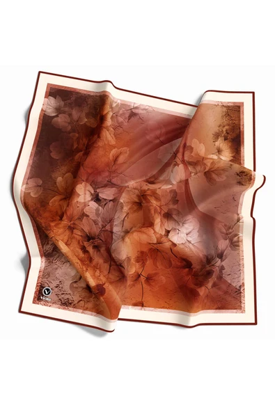 Kristal Batik Çiçek Desenli Taba Renkli 90x90 Eşarp (İpek İçermez) Kenar Dikiş Şekli El Dikişli ürün görseli