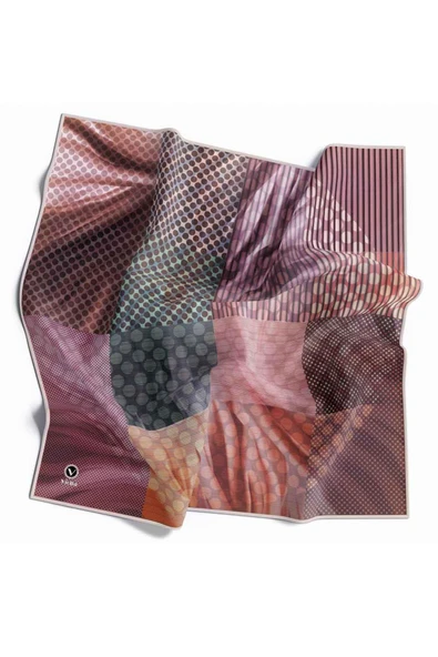 Twill Geometrik Pembe Renkli 90x90 Eşarp (İpek İçermez) Kenar Dikiş Şekli El Dikişli - Resim 3