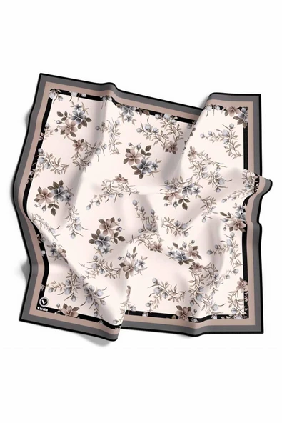 Rayon Çiçek Desenli Gri Renkli 90x90 Eşarp (İpek İçermez) Dikim Şekli : El Dikişi ürün görseli