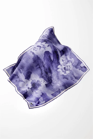 Twill Batik Desenli Saks Renkli 90x90 Eşarp (İpek İçermez) Dikim Şekli : El Dikişi - Resim 4