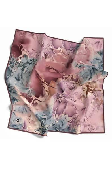 Rayon Batik Desenli Pembe Renkli 90x90 Dikim Şekli : El Dikişi Eşarp (İpek İçermez) Kenar Dikiş Şekli El Dikişli - Resim 2