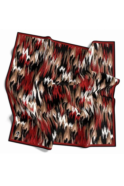 Twill Fırça Desenli Bordo Renkli 90x90 Eşarp (İpek İçermez) Kenar Dikiş Şekli El Dikişli ürün görseli 1