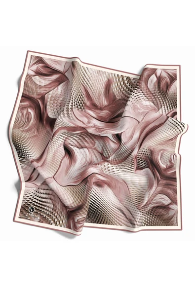 Twill Geometrik Ve Dalga Desenli Pudra Renkli 90x90 Eşarp (İpek İçermez) Dikim Şekli : El Dikişi ürün görseli