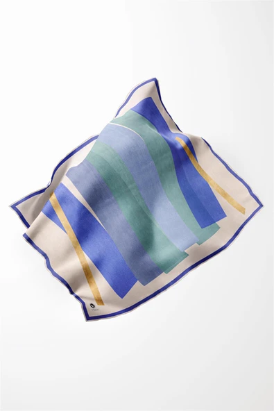 Twill Geometrik Desenli İndigo Renkli 90x90 Eşarp (İpek İçermez) Kenar Dikiş Şekli El Dikişli - Resim 3