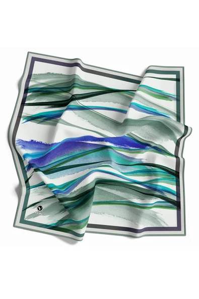 Twill Fırça Desenli Mint Yeşili - Su Yeşili Renkli 90x90 Eşarp (İpek İçermez) Kenar Dikiş Şekli El Dikişli ürün görseli 1