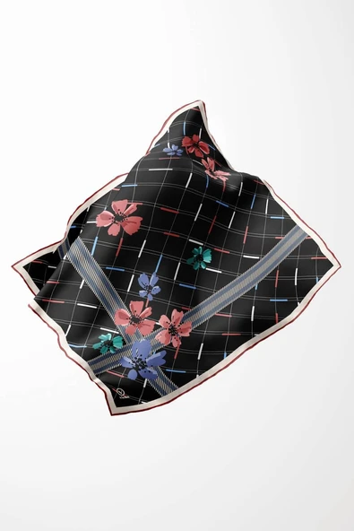 Twill Papatya Desenli Pudra Renkli 90x90 Eşarp (İpek İçermez) Kenar Dikiş Şekli El Dikişli - Resim 4