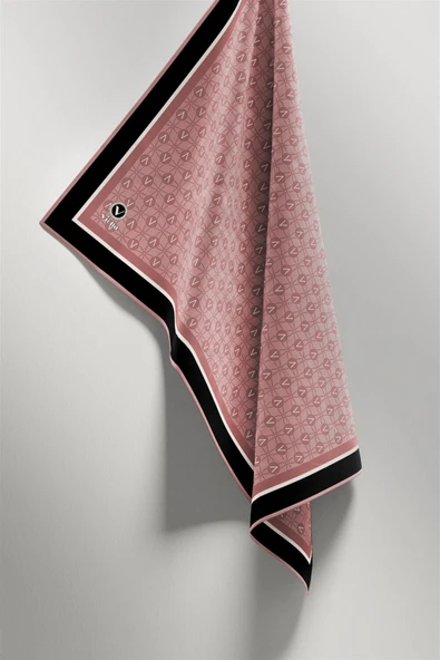 Twill V Desenli Pudra Renkli 90x90 Eşarp (İpek İçermez) Dikim Şekli : El Dikişi - Resim 4