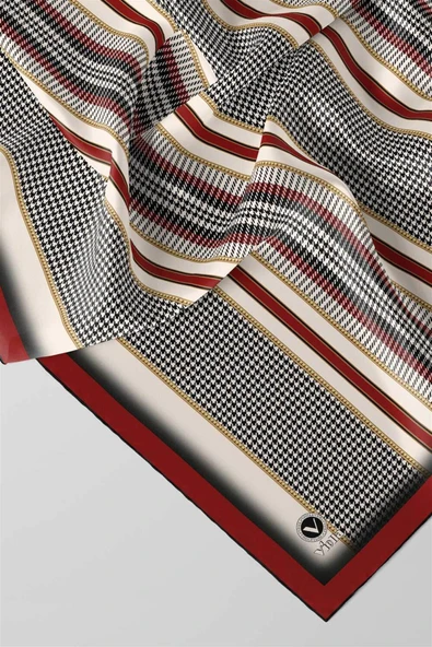 Twill Kazayaklı Şerit Desenli Bordo Renkli 90x90 Eşarp (İpek İçermez) Kenar Dikiş Şekli El Dikişli - Resim 2