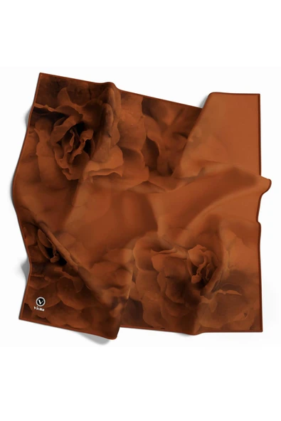 Rayon Büyük Çiçek Desenli Taba Renkli 90x90 Eşarp (İpek İçermez) Kenar Dikiş Şekli El Dikişli ürün görseli