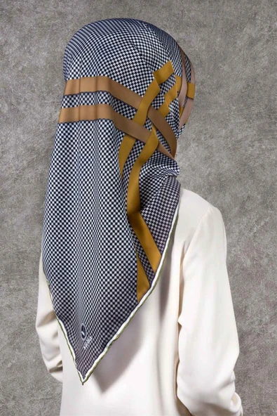 Twill Çizgili Pötikareli Çizgili Desenli Haki Yeşili - Fıstık Yeşili Renkli 90x90 Eşarp (İpek İçermez) ürün görseli