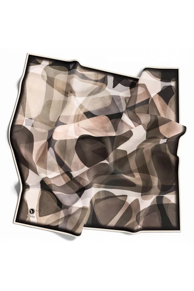 Twill Geometrik Batik Desenli Gri Renkli 90x90 Eşarp (İpek İçermez) Kenar Dikiş Şekli El Dikişli - Resim 6