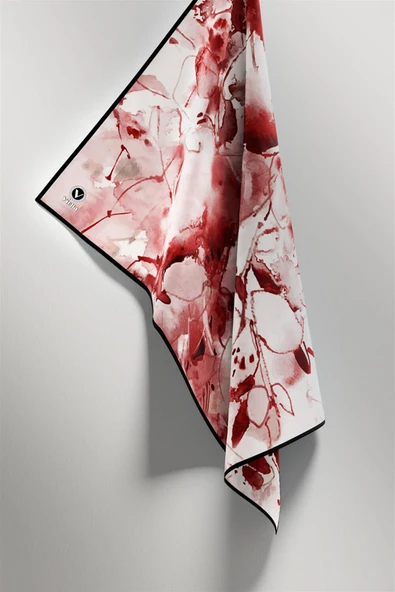 Twill Batik Çiçek Desenli Bordo Renkli 90x90 Eşarp (İpek İçermez) Kenar Dikiş Şekli El Dikişli - Resim 3