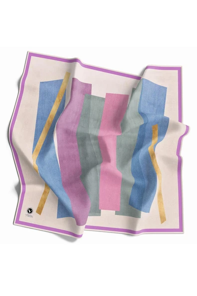 Twill Geometrik Desenli Pembe Renkli 90x90 Eşarp (İpek İçermez) Kenar Dikiş Şekli El Dikişli ürün görseli