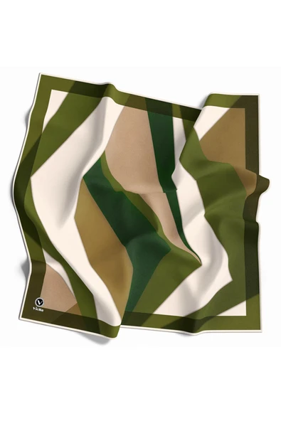 Twill Geometrik Desenli Haki Renkli 90x90 Eşarp (İpek İçermez) Dikim Şekli : El Dikişi ürün görseli