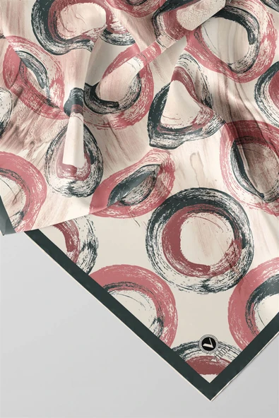 Twill Geometrik Fırça Darbesi Desenli Pudra Renkli 90x90 Eşarp (İpek İçermez) Kenar Dikiş Şekli El Dikişli - Resim 4