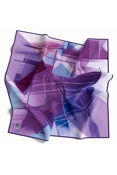 Kristal Geometrik Desenli Mor Renkli 90x90 Eşarp (İpek İçermez) Kenar Dikiş Şekli El Dikişli ürün görseli