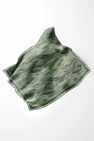 Twill Soyut Çizgi Desenli Mint Yeşili Renkli 90x90 Eşarp (İpek İçermez) Kenar Dikiş Şekli El Dikişli - Resim 3