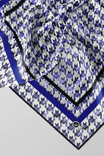 Twill Kazayağı Desenli Saks Renkli 90x90 Eşarp (İpek İçermez) Kenar Dikiş Şekli El Dikişli - Resim 2