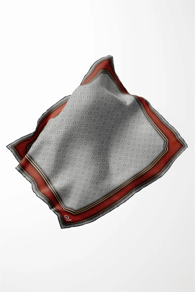 Twill Geometrik Çıtır Desenli Kırmızı Renkli 90x90 Eşarp (İpek İçermez) Kenar Dikiş Şekli El Dikişli - Resim 3