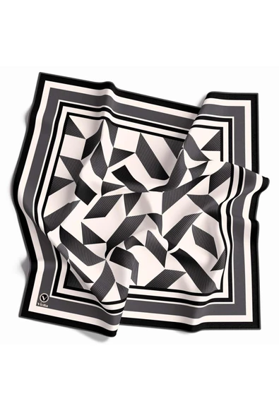 Twill Geometrik Desenli Füme Renkli 90x90 Eşarp (İpek İçermez) Kenar Dikiş Şekli El Dikişli ürün görseli