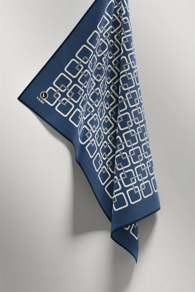 Twill Geometrik Desenli İndigo Renkli 90x90 Eşarp (İpek İçermez) Kenar Dikiş Şekli El Dikişli - Resim 4