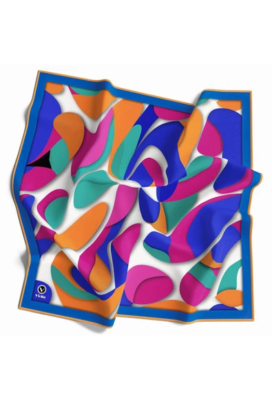 Twill Soyut Geometrik Desenli Saks - Turuncu Renkli 90x90 Eşarp (İpek İçermez) Dikim Şekli : El Dikişi ürün görseli