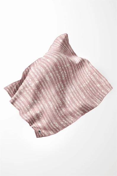 Twill Batik Şal Desenli Pudra Renkli 90x90 Eşarp (İpek İçermez) Kenar Dikiş Şekli El Dikişli - Resim 3