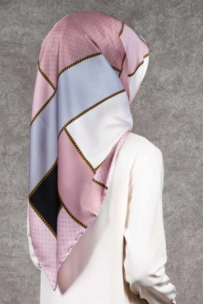 Twill Geometrik Desenli Bakır - Bej Renkli 90x90 Eşarp (İpek İçermez) Kenar Dikiş Şekli El Dikişli ürün görseli 1