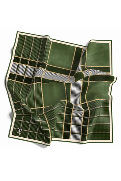 Twill Geometrik Desenli Mint Yeşili Renkli 90x90 Eşarp (İpek İçermez) Kenar Dikiş Şekli El Dikişli ürün görseli