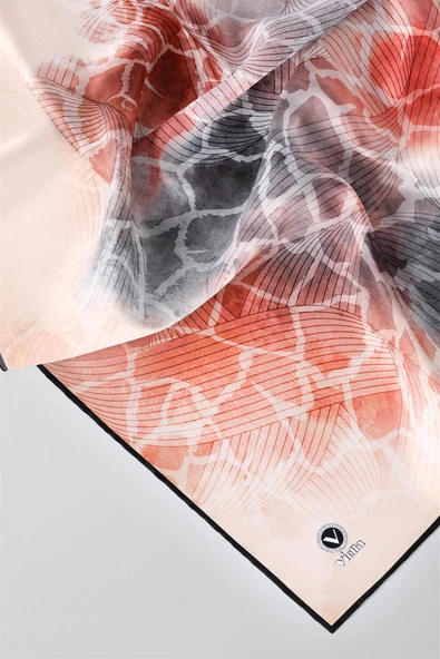 Twill Degradeli Ve Zürafa Desenli Gri Renkli 90x90 Eşarp (İpek İçermez) Kenar Dikiş Şekli El Dikişli - Resim 2