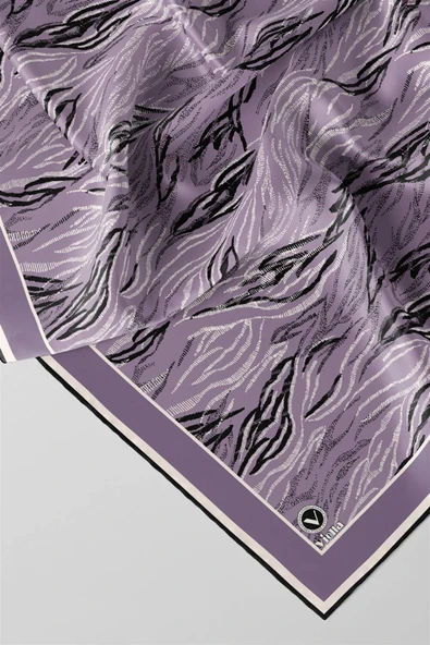 Twill Soyut Çizgi Desenli Lila Renkli 90x90 Eşarp (İpek İçermez) Kenar Dikiş Şekli El Dikişli - Resim 2